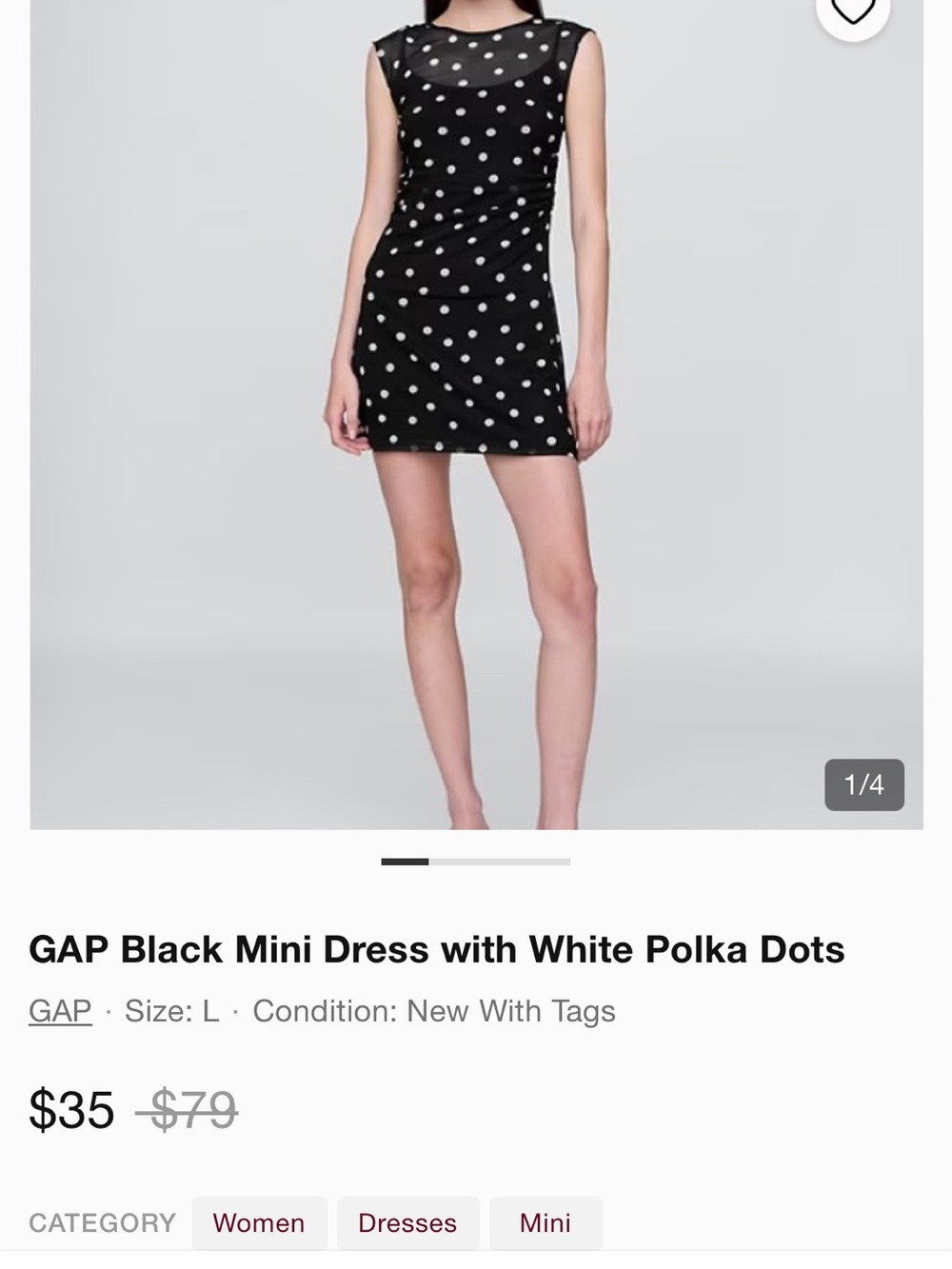 GAP Black Mini Dress with White Polka Dot Print